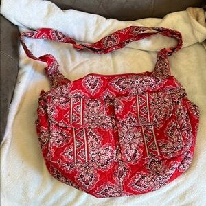 Vera Bradley Red Hobo Shoulder Bag with Bandana Print